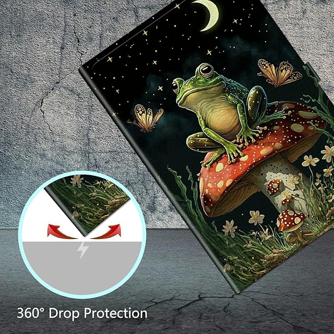 6 7 Inch Tablet CaseUniversal Case for 6-7 Inch Tablet eReader7 Kindle Series e-Reader Tablet Stand Folio Shell Cover with 360 Degree Rotatable Kickstand Multiple ViewingMushroom Frog