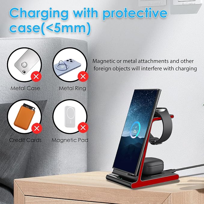 Wireless Charger for Samsung S25 Ultra Charging Station for Galaxy S25/S25 Edge/S24 Ultra/S24+/S24/S23/S22/Note 20/Z Flip 7/Fold 7 for Galaxy Watch 8/8 Classic/Ultra/7/6 Galaxy Buds 2 Pro/Pro