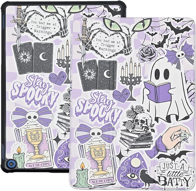Case Fits New Amazon Fire HD 10 Tablet Case(Only Fit 13th Gen 2023 Release) Bookish Reading Trifold Lightweight Hard Shell Stand Cover with Auto Wake/Sleep Purple Spooky