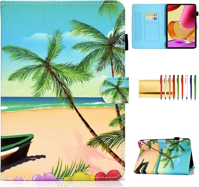 Case for Amazon Fire Max 11 13th Generation (2023) Techcircle Folio Stand PU Leather Magnetic Smart Wallet Soft Cover Protective Case with Pen Holder+Card Slots Auto Wake/Sleep Summer Beach