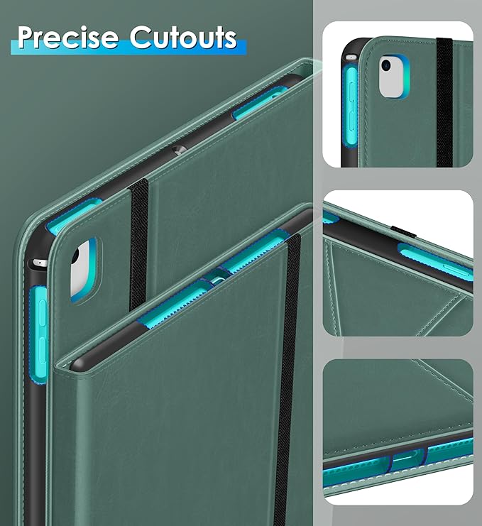 DTTO Rotating Case for iPad 6th / 5th Generation 9.7 Inch 2018/2017 iPad Air 2 / Air 1 Case 360 Degree Swiveling Premium Leather Folio Stand Cover with Pencil Holder-Auto Wake/Sleep Midnight Green