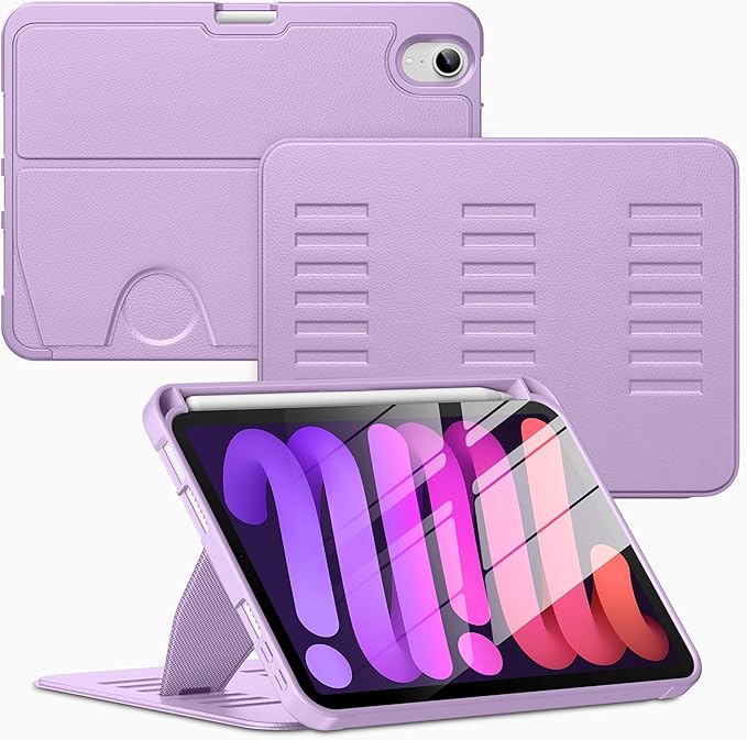VIKESI Case for iPad iPad mini 7 (A17 Pro) and iPad mini 6Multiple Angles Magnetic Stand CoverShockproof Soft BackPencil Holderand Auto Sleep/WakeLilac