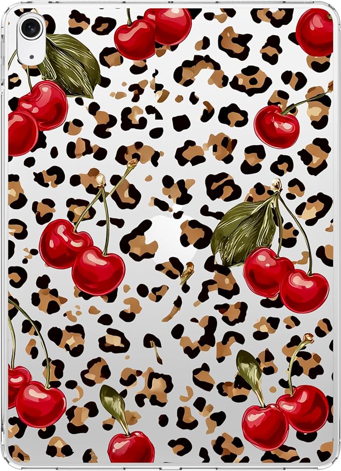 for 10.2 iPad 2019/2020/2021Retro Cheetah Cherry Crystal Clear CaseSlim Lightweight Anti-Scratch Soft TPU Bumper Hard Acrylic Back Cover for iPad 7th/8th/9th Gen for Women