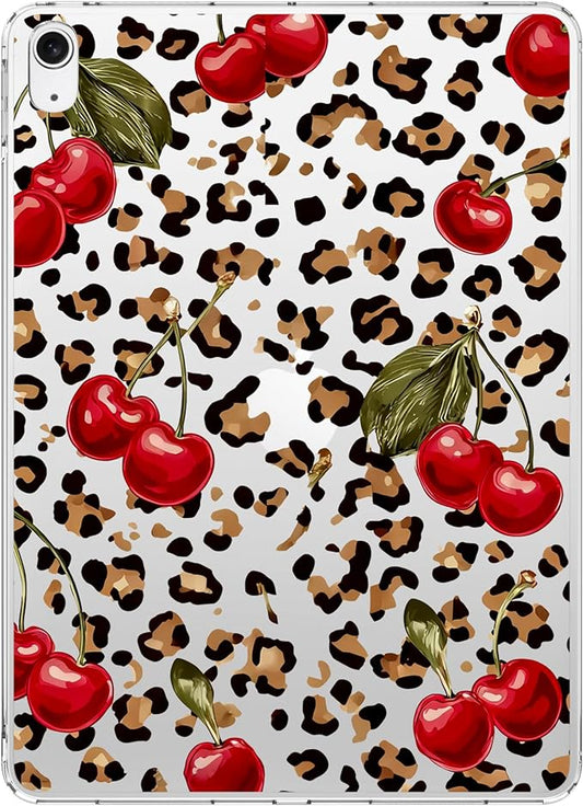 for 10.2 iPad 2019/2020/2021Retro Cheetah Cherry Crystal Clear CaseSlim Lightweight Anti-Scratch Soft TPU Bumper Hard Acrylic Back Cover for iPad 7th/8th/9th Gen for Women