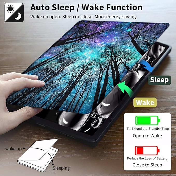 Case for Samsung Galaxy Tab S10 Plus/ S9 FE Plus/ S9 Plus 5G Tablet 12.4 Inch Case360 Degree Rotating Swivel PU Leather Stand Flip Folio Cover with Auto Wake/SleepForest Galaxy