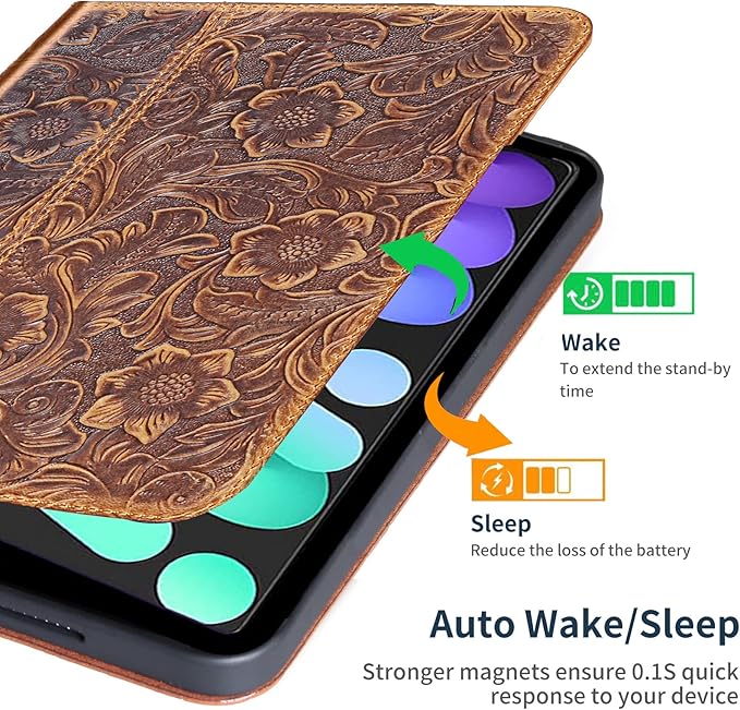 Gexmil Case for iPad mini 7 (A17 Pro) 2024 iPad mini 6 Generation Genuine Leather 8.3 Inch Case 2021 CoverAnti Fingerprint/SlipCowhide Folio Cover Auto Sleep/Wake with Adjustable StandBrown