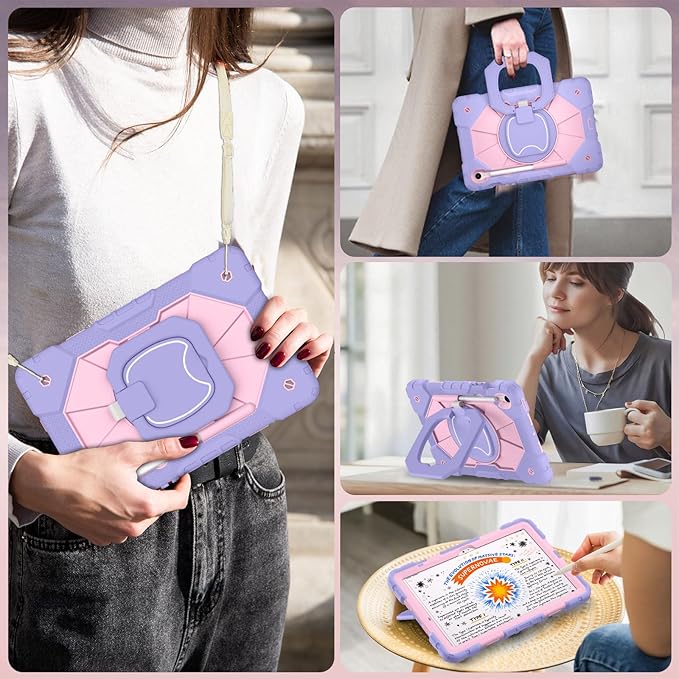 WESOROL Case for Samsung Galaxy Tab S10 Lite/S10 FE/S9 FE 10.9 Inch Galaxy Tab S9 11 InchDrop Protection Samsung S9 FE Tablet Case with Screen Protector Rotate Stand Pen HolderPurple Rose