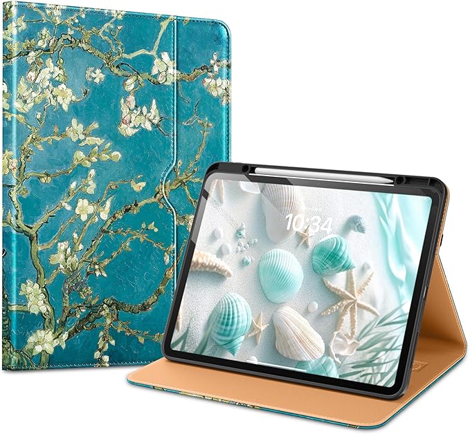 VIKESI Case for iPad Pro 13-inch M5 or M4 Released in 2025 or 2024 Leather Stand Cover with Apple Pencil Holder Auto Wake/Sleep Multiple Viewing Angles Built in Hand Strap &amp PocketBlossom