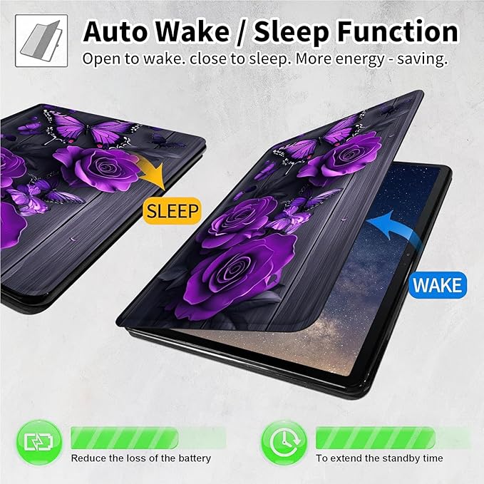 Case for iPad (A16) 11th Generation 11 Inch (2025)iPad 10th Generation 10.9 Inch (2022)360 Degree Rotating Multi-Angle Viewing Case with Auto Sleep/Wake-Purple Rose Butterfly