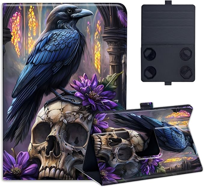 Universal 99.710.110.210.5 Tablet Case Raven Skull FloralProtective Cover Stand Folio Case for 9-10.5 Inch TabletTablet Case Cover for iPad Samsung Other Tablet