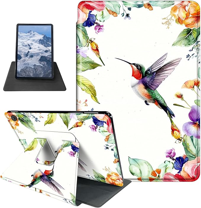 Case for Kindle Fire HD 8 &amp Fire HD 8 Plus Tablet (12th /10th Generation 2024/2022/2020 Release) Watercolor Hummingbird Theme 360 Degree Rotating Stand Protective Cover with Auto Sleep/Wake
