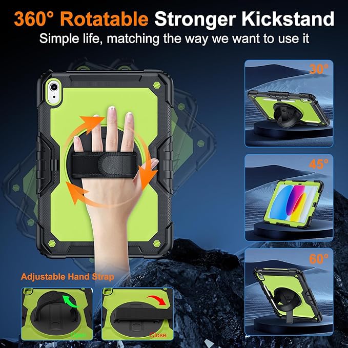 Case for iPad (A16) 11th Generation 11 Inch (2025) Ubearkk for iPad 10th Generation 10.9 inch 2022 case with Screen Protector 360 Degree Rotating Stand/Adjustable Shoulder Strap/Pencil Holder Green