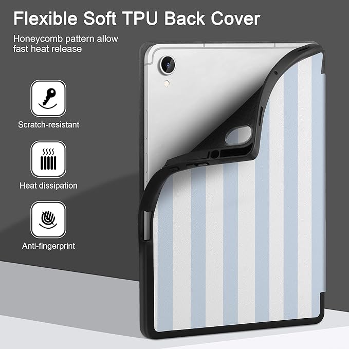DONGKE Case for Samsung Galaxy Tab S11 5G 11 2025 Model (SM-X730/X736B) Slim Lightweight Trifold Stand Cover with S Pen Holder Auto Sleep/Wake Soft TPU Shockproof Back Blue Stripes