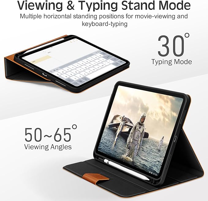 KingBlanc Case for iPad (A16) 11th Generation 11-inch 2025 iPad 10th Generation 10.9 2022 with Pencil Holder Vegan Leather Protective Stand Cover Auto Sleep Wake Multi-Angle Viewing/Typing Brown