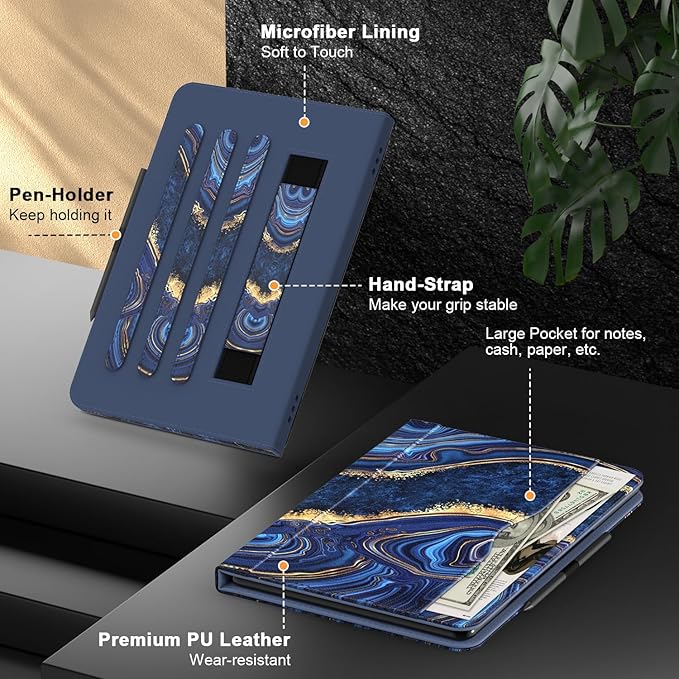 Grifobes Case 8/8 Plus [Only for 2022/2020 Released 12th/10th Generation] Premium PU Leather Folio Stand Smart Auto Wake/Sleep Cover with Built-in Stylus Holder/Pocket Marble Blue