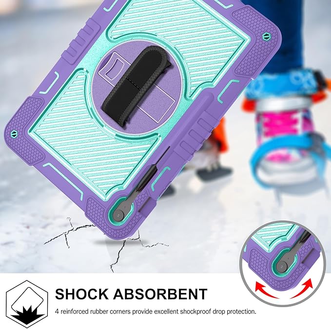 Tablet Case Compatible with Samsung Galaxy Tab S10 FE Plus 13.1 Inch 2025 Model (SM-X620/X626) CaseHeavy Duty Shockproof Rugged Protection Cover Stand &ampHand Strap+Shoulder Strap(Purple)