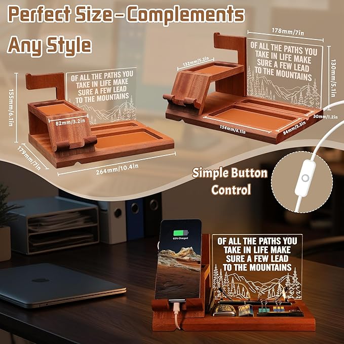 Attivolife LED Phone Dock Valentine's Day Gift for Men with Light - Desk Organizer &amp Charging Station for Phone Best Father's Day Birthday for Him Husband Boyfriend