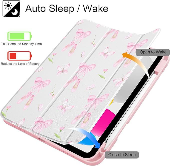 May Chen Case for iPad Air 13 Inch M4 2026 M3 2025 M2 2024 [Built-in Pencil Holder] Shockproof Cover with Clear Transparent Back Shell Auto Sleep/Wake Cover Ballet Shoes