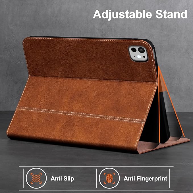 Gexmil Genuine Leather Case for iPad Pro 11 Inch (M5/M4) 2025/2024 with Adjustable StandProtective Shockproof Premium Leather Smart Folio Cover Auto Sleep/Wake Anti-SlipVegetable Tanned Brown