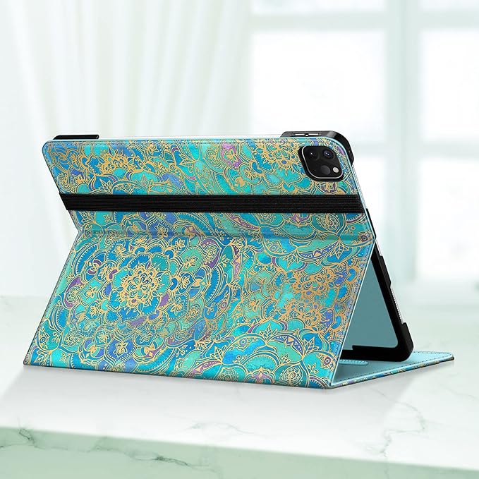Fintie Folio Case for iPad Pro 12.9 6th Generation 2022 Multi-Angle Smart Stand Cover w/Pencil Holder &amp Pocket Also Fit iPad Pro 12.9 2021 5th &amp 2020 4th &amp 2018 3rd Gen Shades of Blue