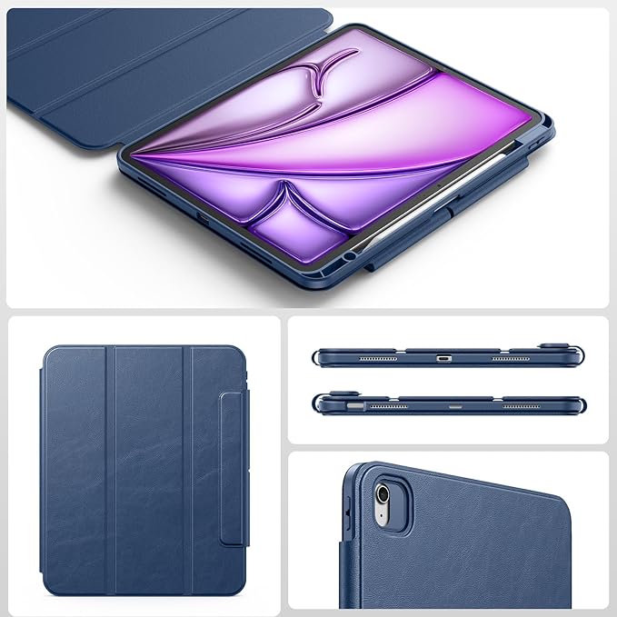 SPARIN Case for iPad Air 13 Inch M4 2026/M3 2025/M2 2024 ((8th/7th/6th Generation) Removable Magnetic Cover with Apple Pencil Holder Portrait and Landscape Stand Auto Wake/Sleep -Navy Blue