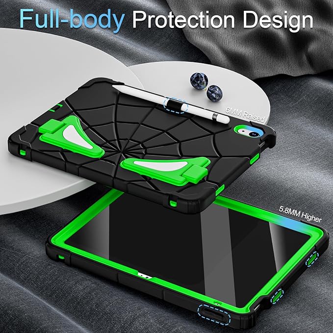 Case for iPad (A16) 11th/10th Generation 11.0''/10.9'' 2025/2022Kids Friendly iPad 10.9 Case with Screen ProtectorHeavy Duty Shockproof Cover for 10th Gen iPad CaseBlack Green