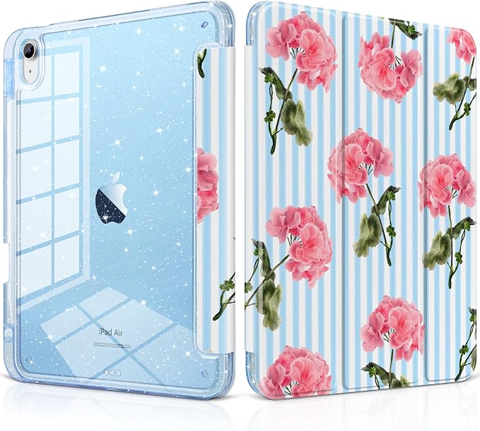 Geranium Flowers & Blue Stripes