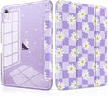 MEEgoodo Case for iPad A16 11th Generation 2025/10th Generation 2022 Glitter Tablet Cases with Transparent Acrylic Back+Trifold Stand +Pencil Holder+Auto Wake/SleepCool Flower &amp Purple Checkerbo