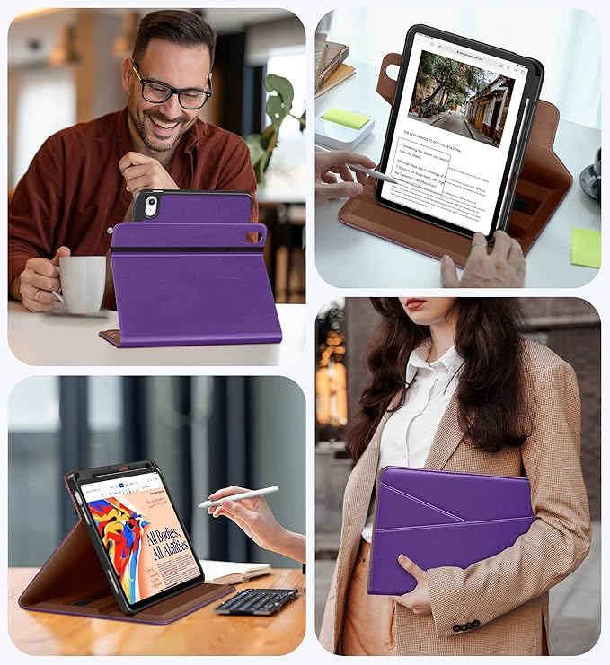 DTTO for iPad A16 Case iPad 11th / 10th Generation Case (2025/2022) 360 Degree Rotating Premium Leather Folio Stand Cover with Pencil Holder Light Purple