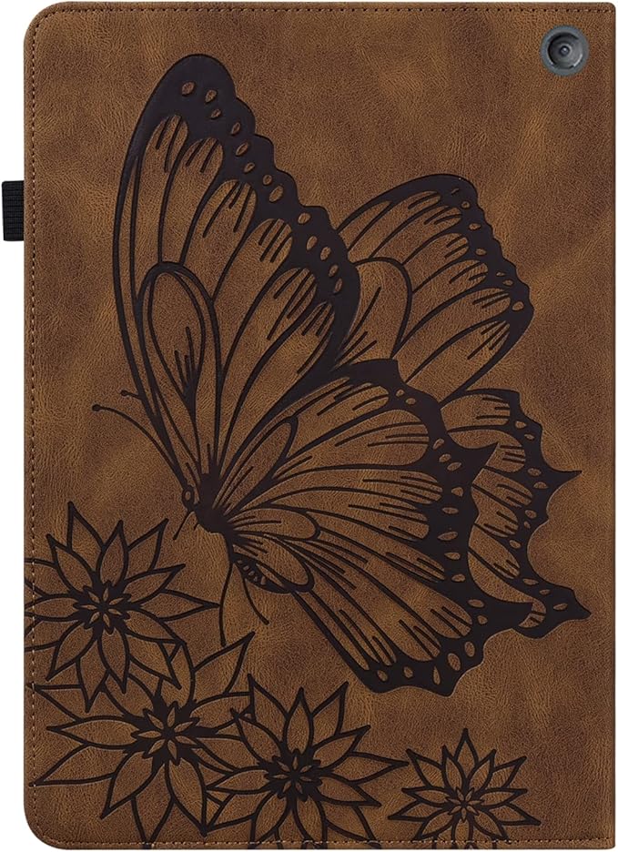 for Amazon Kindle Fire HD 10 &amp HD 10 Plus Case 13th/11th Generation 10.1 inch (2023/2021) Folio Stand Embossed PU Leather Wallet Cover with Pencil Holder/Card Pockes Brown Flower Butterfly
