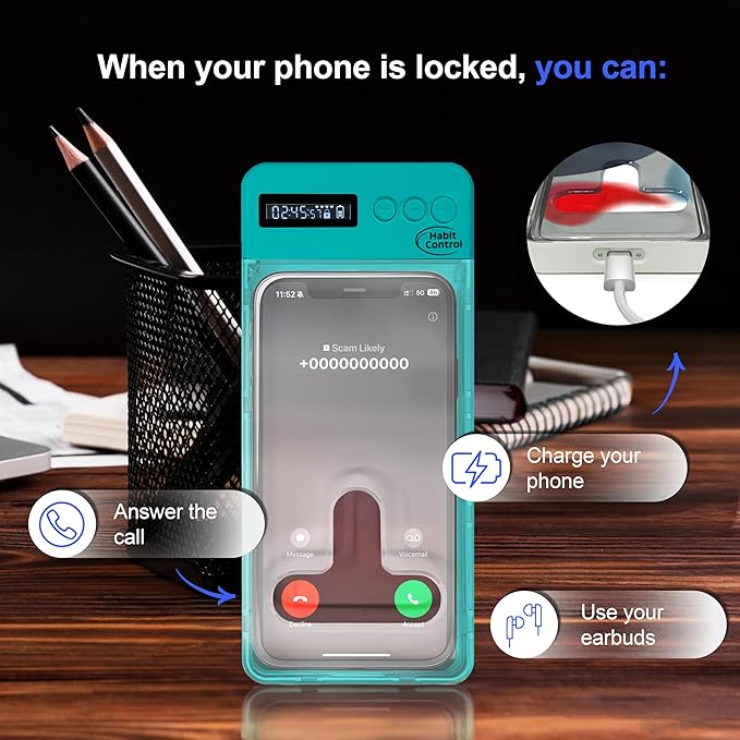Phone Lockbox - Timer Lock Box Cell Phone Locker Bad Habits Smart Phones Jail with Timer Reduce Kids Adults Screen Time Improve Productivity Family Time Locking Container - Turquoise