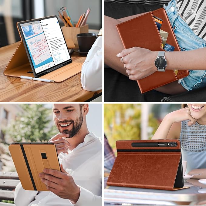 DTTO for Samsung Galaxy Tab S10 Ultra / S9 Ultra / S8 Ultra Case 2024/2023/2022 Premium Leather Business Folio Stand Cover with S Pen Holder for 14.6 Inch Tablet Auto Wake/Sleep Brown