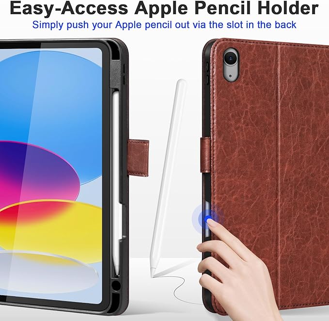 Leather Case for iPad A16 11th Gen 11 InchiPad 10th Gen. 10.9 Inch Premium Leather Folio Cover with Apple Pencil Holder Auto Wake/Sleep Adjustable Stand Magnetic ClosureRed Brown