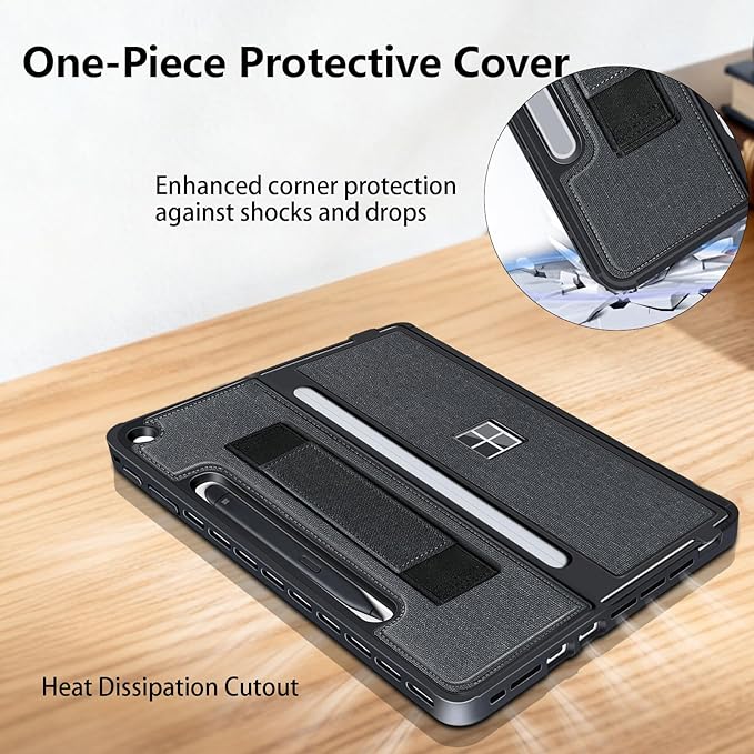 Protective Case for Microsoft Surface Pro 12 inch 2025 | Fall-Resistant Cover with Hand Strap | Compatible with Built-in Kickstand &amp Magnetic Slim Pen Storage &amp Type Cover Keyboard | Black