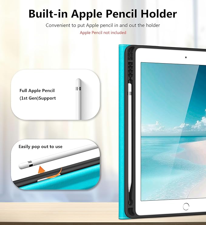DTTO for iPad 6th / 5th Generation 9.7 Inch (2018/2017) iPad Air 2 / Air 1 Case 360 Degree Rotating Premium Leather Folio Stand Cover with Pencil Holder Sandy Wave