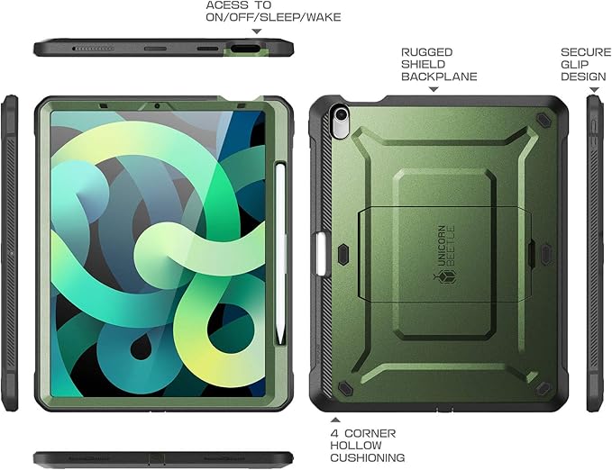 SUPCASE Unicorn Beetle Pro Series Case Designed for iPad Air 4 (2020) 10.9 Inch with Pencil Holder &amp Built-in Screen Protector Full-Body Rugged Heavy Duty Case (Green)