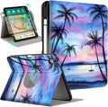 Lokigo Rotating Case for iPad (A16) 11th Generation 11 Inch 2025 iPad 10th Gen 10.9 Inch 2022 Buils with Pencil Holder Support Touch ID 360 Rotation Smart Stand Cover Purple Coconut Tree