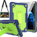 for TCL Tab 8 V/TCL AT&ampT Tab 8 SE (6048E) Tablet Case with Screen ProtectorSoft Silicone Rubber Heavy Duty Hybrid Had Back Shell Protection Build in Kickstand (Navy Blue/Green/2 PCS)