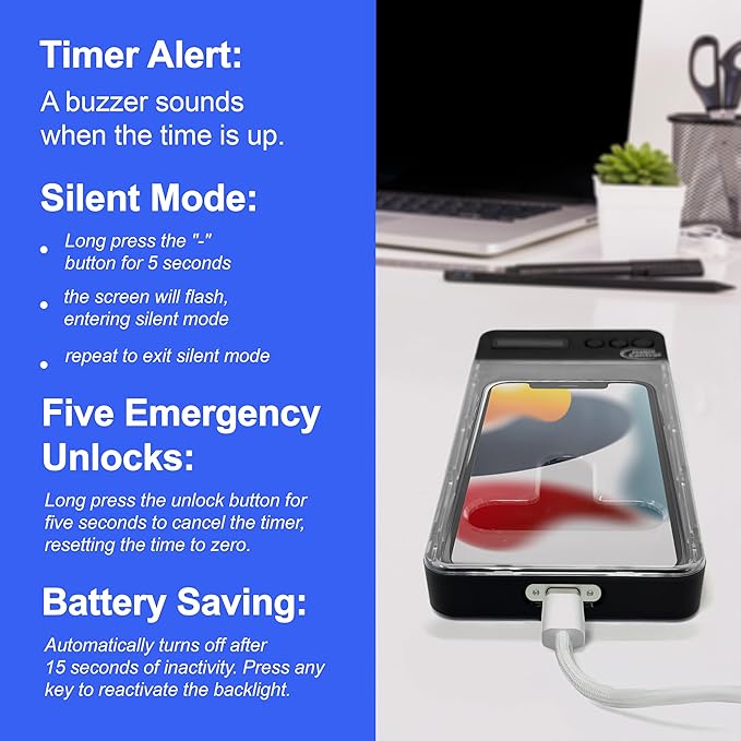 Phone Lockbox with Timer - Phone Safe Box with Timer Cellphone Jail Time Locking Container 99 Hours Phone Free Box - Reduce Screen Time Improve Productivity - Habit Control Lock Box - Black