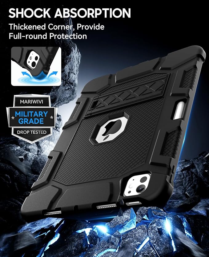 Case for iPad Pro 11 Inch Case (M5 2025/ M4 2024) with Pencil Holder Built-in Stand Military Grade Shockproof Protective Cover for iPad Pro 11 Black