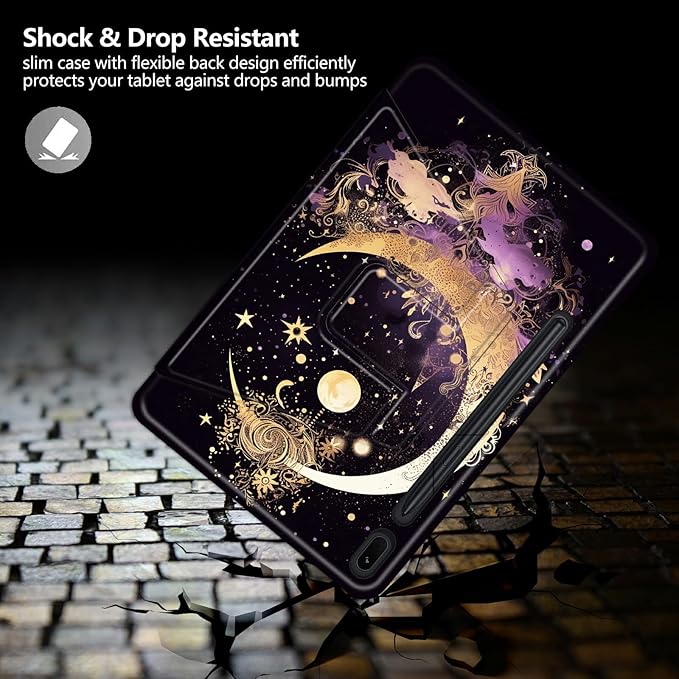 Case for Samsung Galaxy Tab S8 Plus 2022/S7 FE 2021/S7 Plus 2020 12.4 Inch Tars and Moon Theme 360 Degree Rotating Stand Smart Protective Cover for Samsung S7 FE Tablet