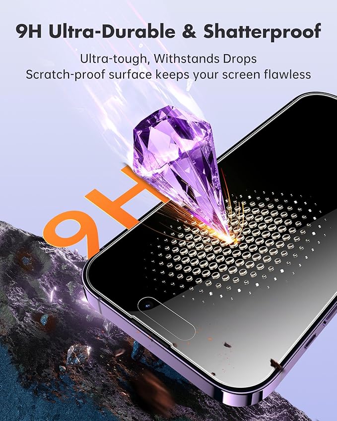 UNBREAKcable 4PCS Screen Protector for iPhone 14 Pro - 2 Privacy Tempered Glass+2 Clear Glass Double Shatterproof [Installation Frame] [9H Hardness] [Case Friendly] Anti-Scratch for iPhone 6.1 inch