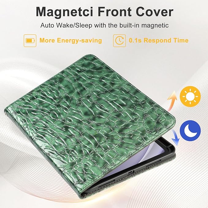Elegant Case for Samsung Galaxy Tab A9 Plus 11 Inch 2023（Model: SM-X210/X216/X218） Premium Leather Crocodile Cover | Stand | Card Pockets| Wrist Strap for Women Girls(Blackish Green)