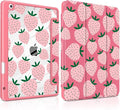 MEEgoodo Case for iPad 10.2 inchTablet Cases for iPad 9th Generation 2021/8th Gen 2020/7th Gen 2019 with Clear Acrylic Back Shell+Pencil Holder+Auto Wake/Sleep+Trifold StandMinimalist Strawberry