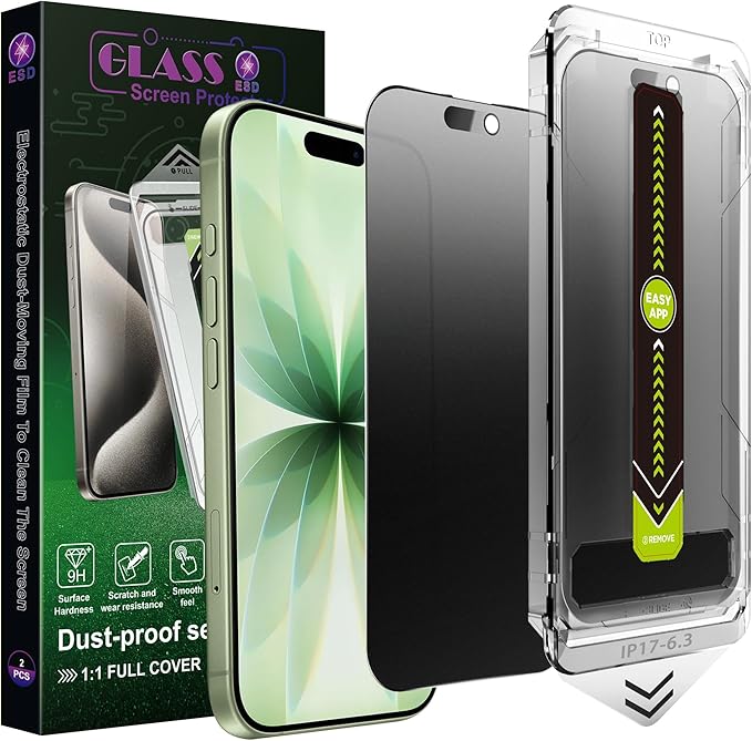 2-Pack Matte Privacy Anti-Spy Screen Protector for iPhone 17/16 Pro (6.3-Inch)Anti-Glare9H Tempered GlassFull CoverageAnti-FingerprintAuto Dust RemovalBubble-Free