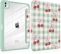 DONGKE for iPad Pro 11-Inch Case (M5 2025 / M4 2024) 6th/5th Generation [Auto Sleep/Wake &amp Pencil Pro Holder] Clear Acrylic Back Smart Trifold Stand Cover Green Cherry