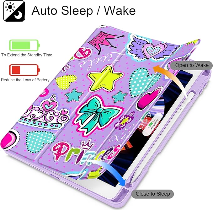 for iPad 9th Generation with Pencil Holder iPad 8th/7th Gen Case 10.2-inch [Built in Pencil Holder] Trifold Stand Auto Wake/Sleep Clear TPU Protection Back Cover Girlis Pink Pattern