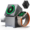 ZEEHOO 3 in 1 Charging Station for Apple Mag-Safe for iPhone Charger Qi2 Certified Rotating Wireless Charger Stand for iPhone 171615141312 Series Apple Watch AirPods (USB-C Charger Included)
