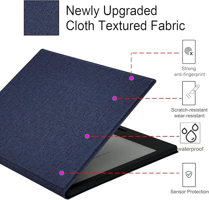 Magnetic Leather Case for 7'' Onyx Boox Go 7 / Boox Tablet Go Color 7 (Gen II/Gen I 2025/2024) /Boox Page Ultra-Thin Lightweight Cover with Auto Sleep/Wake &amp Magnetic Closure (Cloth Bark Blue)