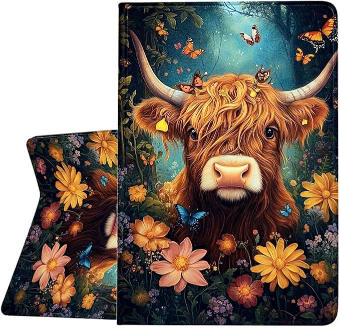 Case for Samsung Galaxy Tab A11 / Tab A9 8.7-Inch 2025/2023Slim Protective LeatherAuto Wake/SleepAdjustable Viewing Angle Stand.Art Highland Cow